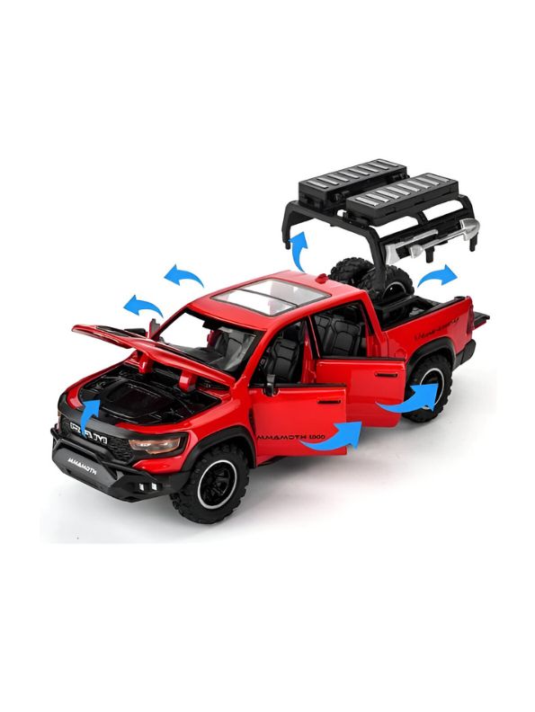 Red - Ram Mammoth Diecast Car for Kids – Heavy-Duty Off-Road Metal Toy Vehicle Scale 1:32 TZ-OS1561.