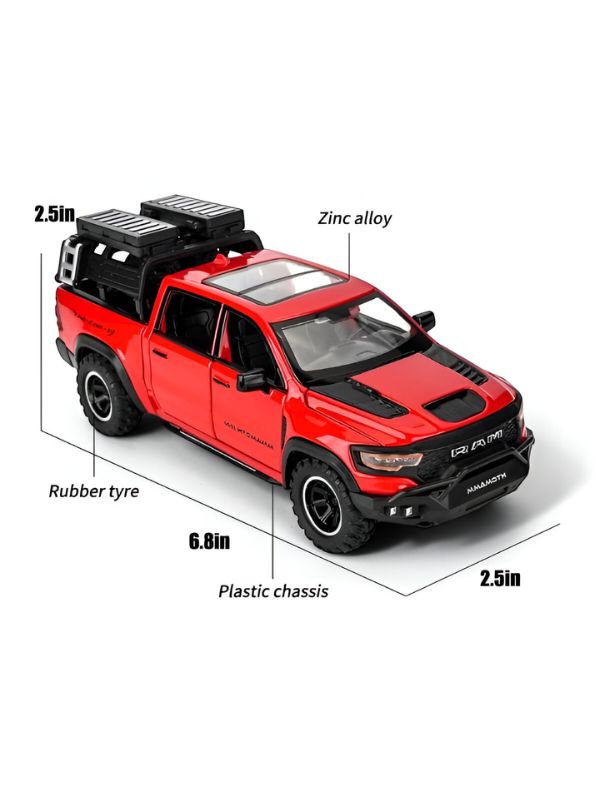 Red - Ram Mammoth Diecast Car for Kids – Heavy-Duty Off-Road Metal Toy Vehicle Scale 1:32 TZ-OS1561.