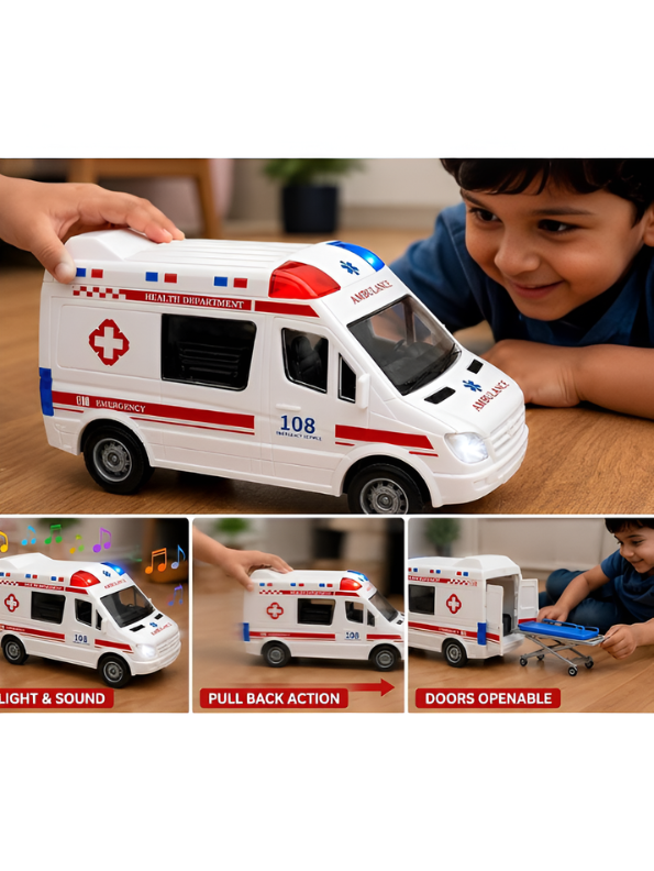 Realistic 108 Emergency Ambulance Toy Car – Pull-Back Van LMI13446