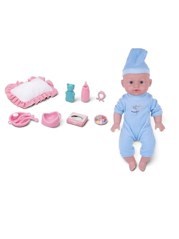 Realistic Blue Baby Doll Play Set with Changing Accessories & Pillow – 12-Inch Cute Newborn Doll in Pink Jumpsuit and Pajama Hat, Pretend Play Care Kit TV4184