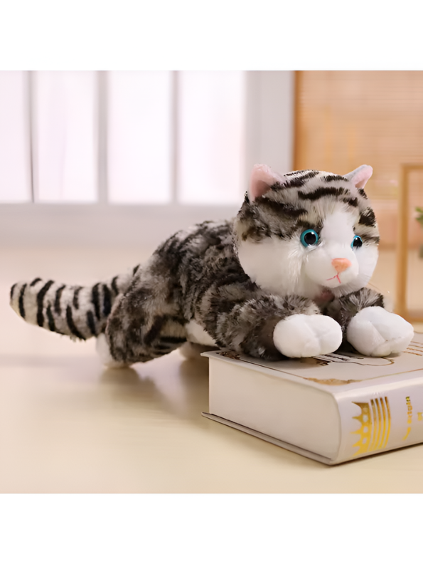Realistic Grey Tabby Cat Plush Toy - 45cm Life-Size Stuffed Animal Kitten with Blue Eyes ST14593.