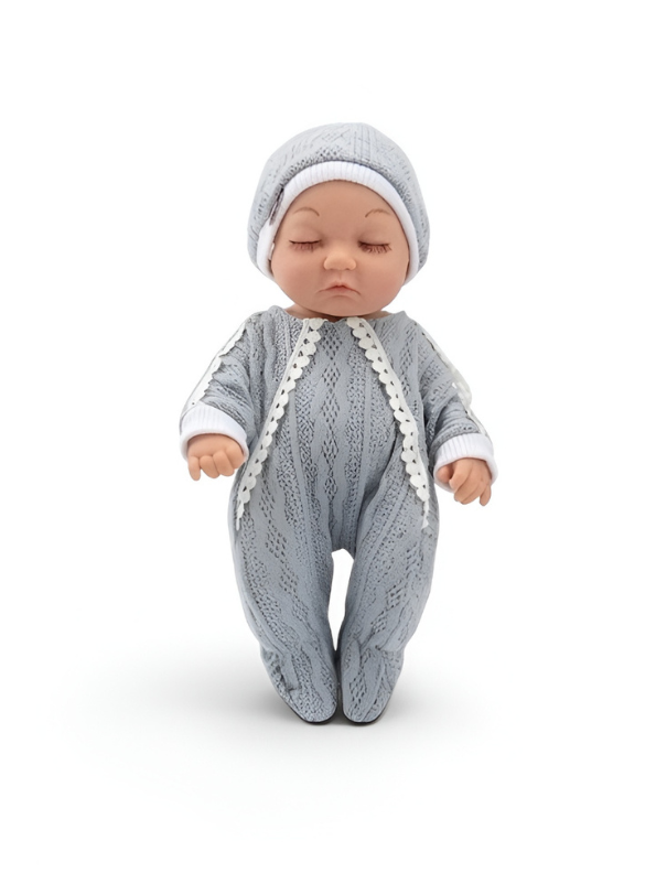 Realistic Sleeping Reborn Baby Doll with Grey Knit Outfit LMI16698.