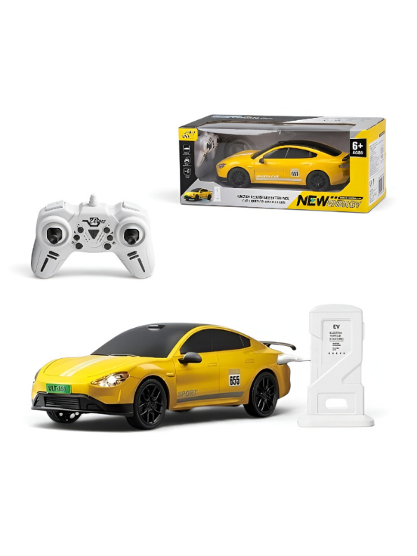 Rechargeable Remote Control EV New Energy Car Toy with 2.4GHz Remote & Toy Charging Station – Yellow High-Speed Electric RC Car for Kids Ages 6+ TV7341