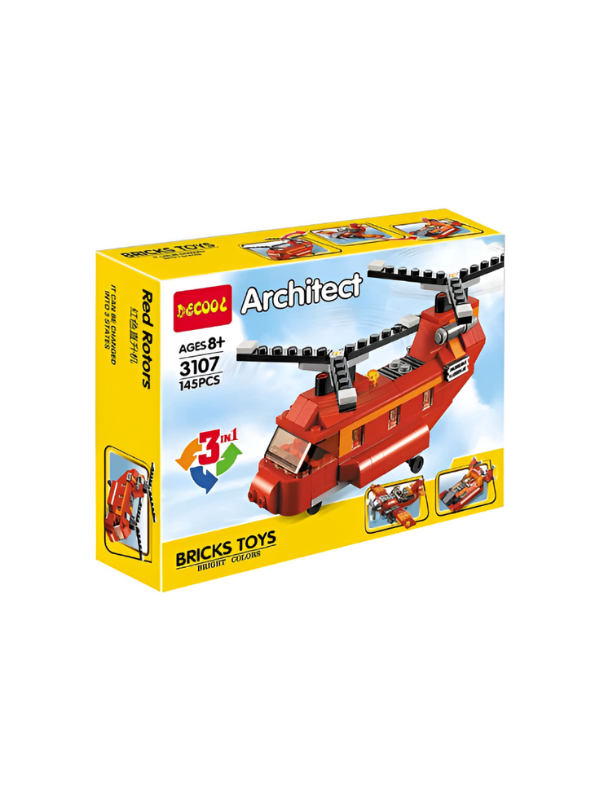 Red Rovers – 145 PCS 3-in-1 Building Set – Helicopter, Plane & Rescue Jet for Kids TV864.