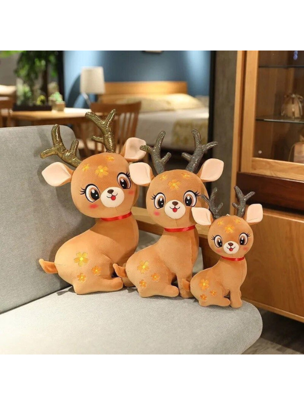 Reindeer Plush Toy – 8 Inch Soft Stuffed Deer with Sparkly Antlers & Floral Embroidery, Cute Holiday & Spring Gift for Kids and Toddlers ST11113