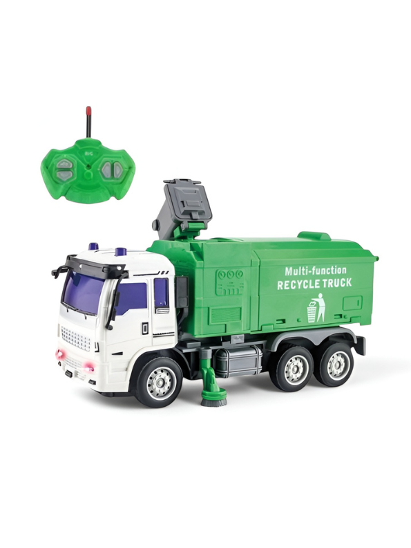 Remote Control Garbage Truck Toy - RC Recycle Truck with Lights, Working Trash Bin, and Sweeper Brush TV4127.
