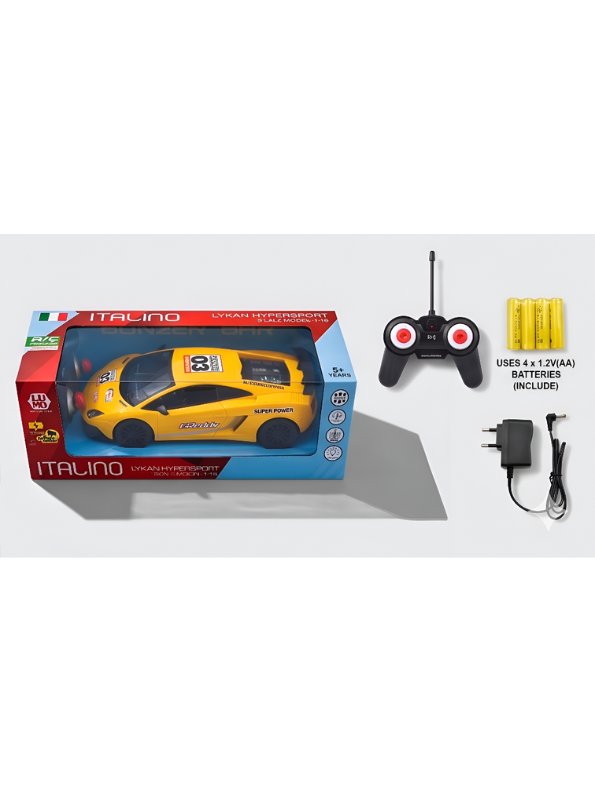 Remote Control Sport Car – Rechargeable Yellow Racing Toy Car with Remote Controller, Batteries, and AC Charger – High-Speed RC Car Toy for Kids and Collectors LMI8905
