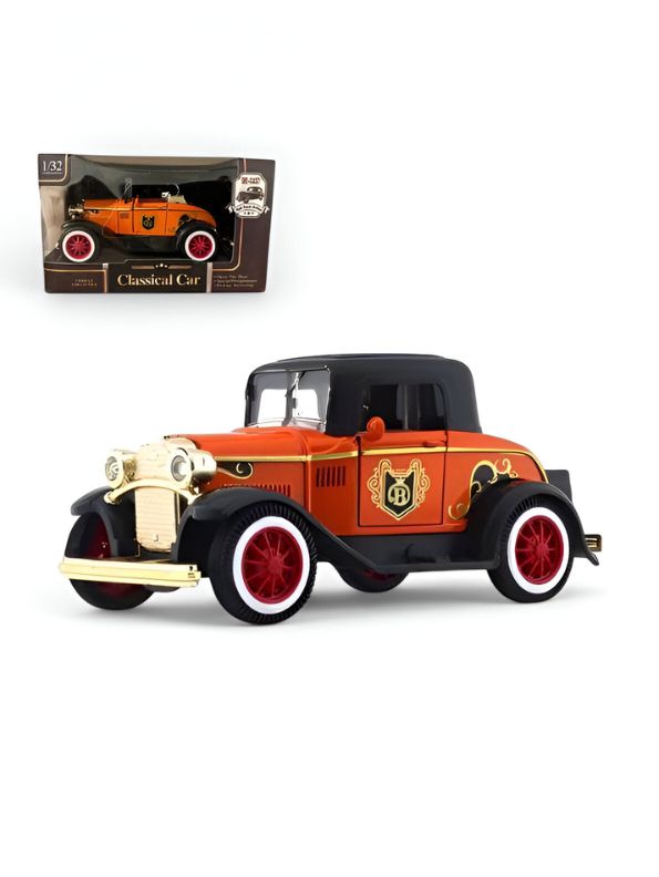 Orange - Retro Style Alloy Metal Classic Car Toy – Openable Doors | Vintage Die-Cast Collectible Model for Kids & Adults Scale 1:32.
