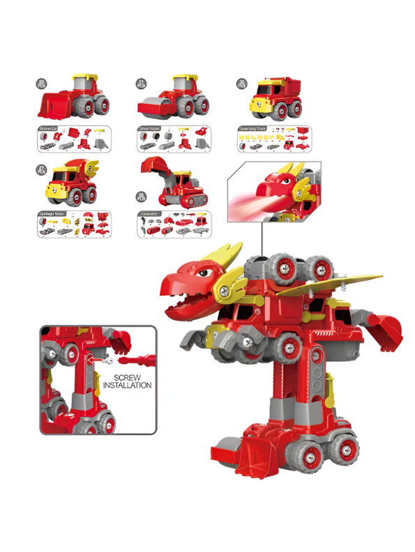 RoboDino – 5-in-1 Kids Disassembly Dinosaur Car Toy with Lights & Music | DIY Engineering Car Building Blocks Lego Educational Toy Set LMI-LM909-A.
