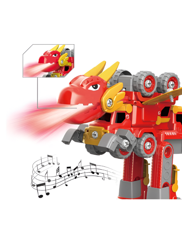 RoboDino – 5-in-1 Kids Disassembly Dinosaur Car Toy with Lights & Music | DIY Engineering Car Building Blocks Lego Educational Toy Set LMI-LM909-A.
