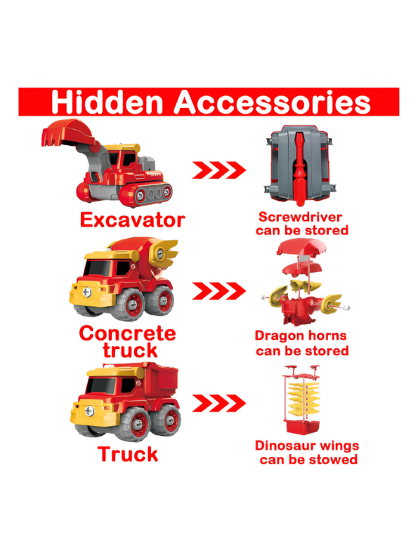 RoboDino – 5-in-1 Kids Disassembly Dinosaur Car Toy with Lights & Music | DIY Engineering Car Building Blocks Lego Educational Toy Set LMI-LM909-A.