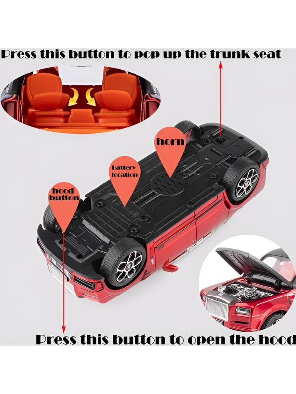 Rolls-Royce Cullinan 1/24 Scale Die-Cast SUV Model Car Red – Features Retractable Spirit of Ecstasy Emblem, Working Lights & Music LMI16845