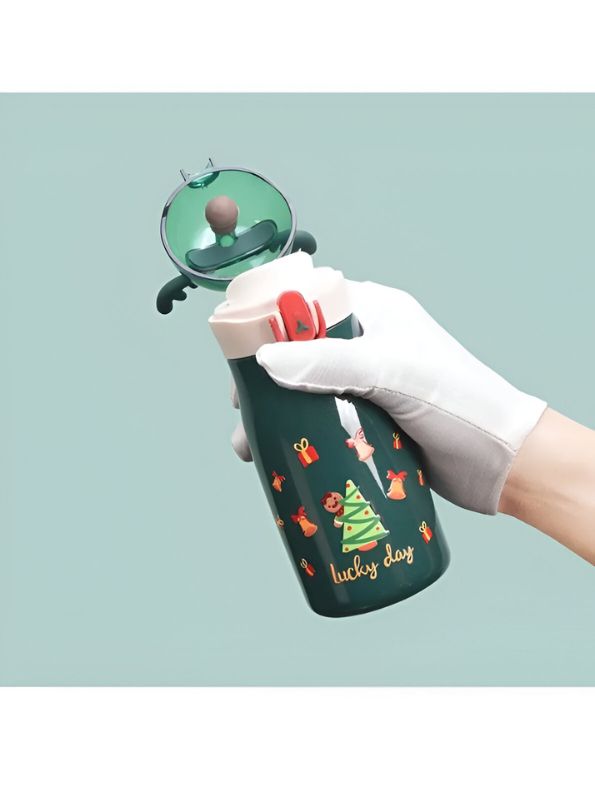 Rudolph – Christmas Theme Kids Water Bottle 300ml | Cute Reindeer Design on Top | Leakproof & BPA-Free NOV3551.