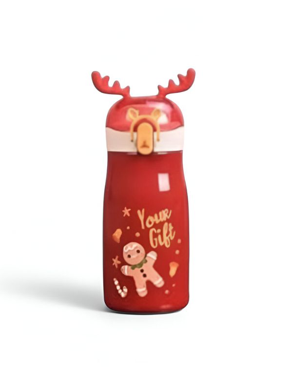 Rudolph – Christmas Theme Kids Water Bottle 300ml | Cute Reindeer Design on Top | Leakproof & BPA-Free NOV3551.