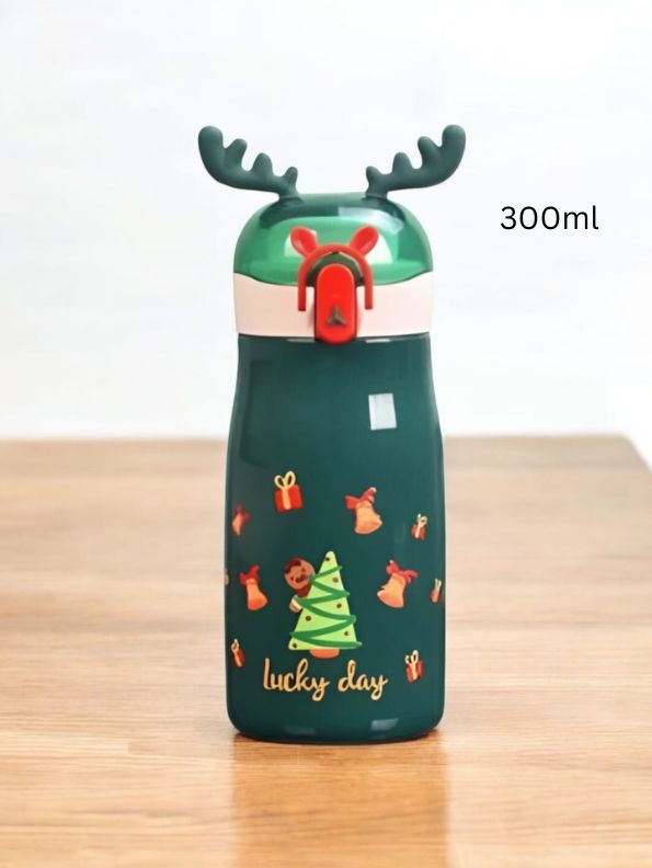 Rudolph – Christmas Theme Kids Water Bottle 300ml | Cute Reindeer Design on Top | Leakproof & BPA-Free NOV3551.