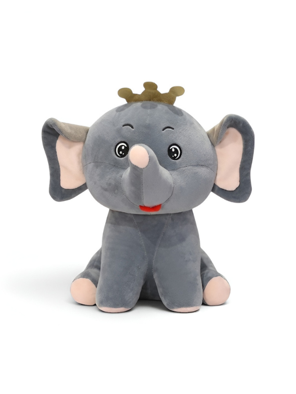 Crown Elephant Plush Toy - Soft Grey Elephant Stuffed Animal with Golden Crown, Big Ears, and Upturned Trunk, Kawaii Plushie Doll for Kids ST11471