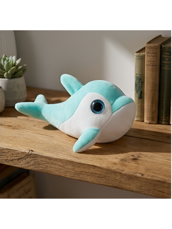Dolphin Plush Toy - 7-Inch Cute Coral Blue Soft Stuffed Animal Marine Life Teddy Bear with Big Blue Glitter Eyes for Kids and Toddlers ST14658