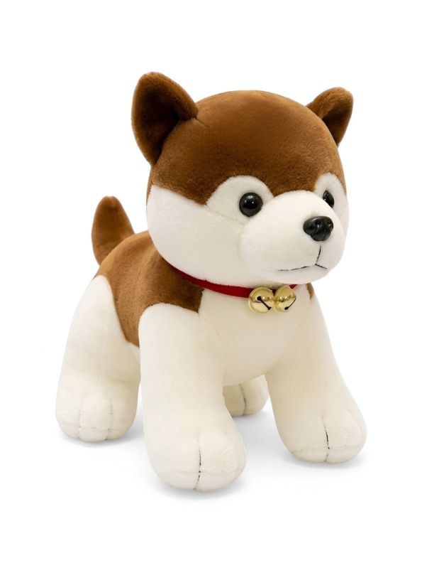 Shiba Inu Plush Toy – 30cm Cute Brown & White Kawaii Dog Stuffed Animal with Bell Collar, Soft Mame Shiba Plush for Kids ST14632