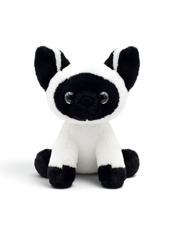 Siamese Cat Plush Toy – 8-Inch Cute Black and White Stuffed Animal Kitten with Big Glitter Eyes, Fluffy Soft Toy for Kids and Cat Lovers ST16507