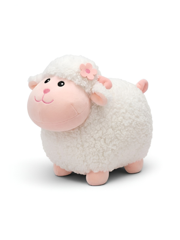 Sheep Plush Toy – 10-Inch Cute White Fluffy Lamb Soft Stuffed Animal with Flower Accent, Kawaii Lamb Pillow Plushie Gift for Kids and Toddlers ST11470