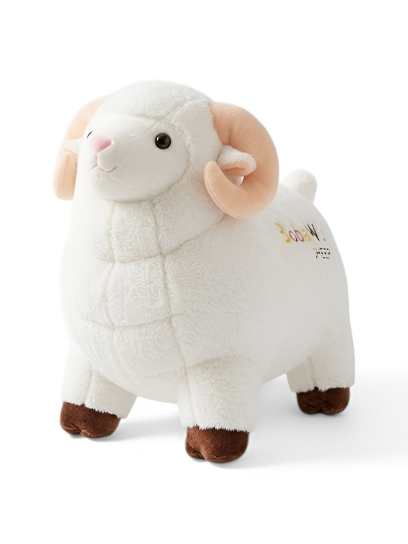 White Sheep Plush Toy (45 cm) – Ultra-Soft Stuffed Ram with Realistic Horns, Cuddly Lamb Doll for Kids, Nursery Décor & Gift for Children ST15907