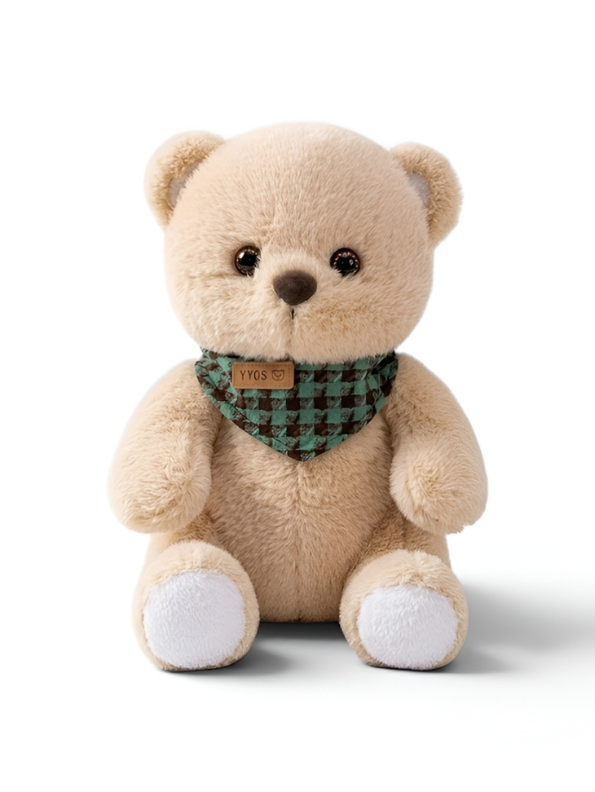 Teddy Bear with Detachable Checkered Bandana – 8-Inch Soft Plush Fluffy Stuffed Animal Toy for Toddlers ST14559