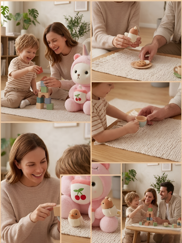 Unicorn Bear Plush Toy - Adorable 10-Inch Pink Soft Kawaii Stuffed Animal with Cherry Accessory ST15751