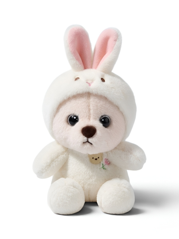 Cute White Bear Plush in Bunny Costume – Soft Teddy Bear Toy with Rabbit Hood – Premium Stuffed Animal for Kids ST11064