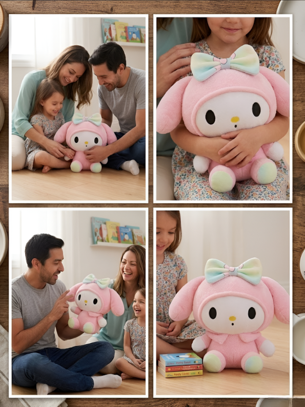 My Melody Pastel Plush Toy – 7-Inch Kawaii Sanrio Soft Stuffed Animal with Rainbow Bow & Accents – Cuddly Gift for Kids and Collectors ST16627