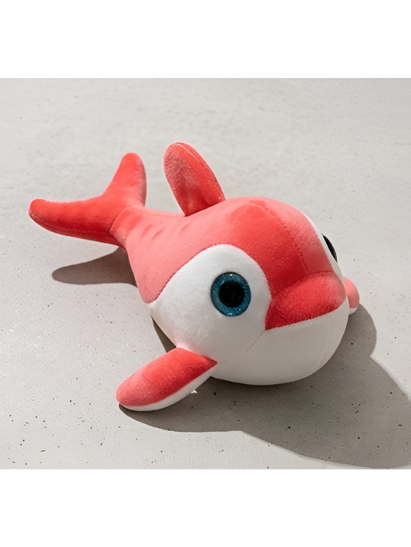 Dolphin Plush Toy - 7-Inch Cute Coral Red Soft Stuffed Animal Marine Life Teddy Bear with Big Blue Glitter Eyes for Kids and Toddlers ST14658