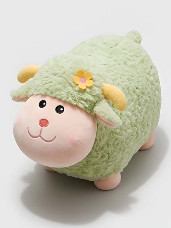 Sheep Plush Toy – 10-Inch Cute Green Fluffy Lamb Soft Stuffed Animal with Flower Accent, Kawaii Lamb Pillow Plushie Gift for Kids and Toddlers ST11470