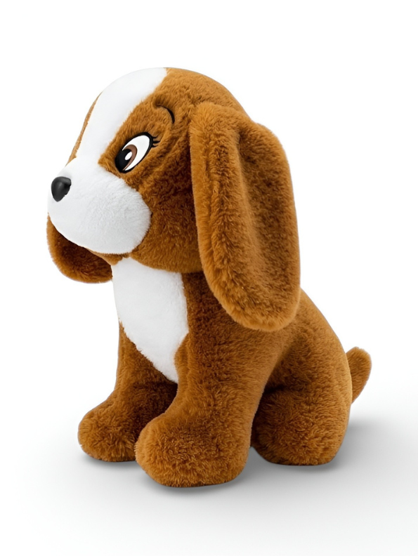 Brown & White Puppy Dog Plush Toy – Ultra-Soft Stuffed Hound Animal for Kids, Cute Sitting Doggy Toddler Birthday Gift & Baby ST12228