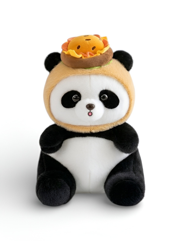 Panda Plush Toy with Cheeseburger Hat – Adorable 30CM Soft Stuffed Animal in Burger Costume for Kids, Gifts & Collectors ST14560