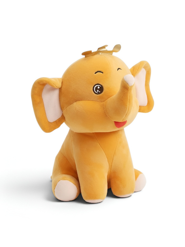 Crown Elephant Plush Toy - Soft Yellow Elephant Stuffed Animal with Golden Crown, Big Ears, and Upturned Trunk, Kawaii Plushie Doll for Kids ST11471