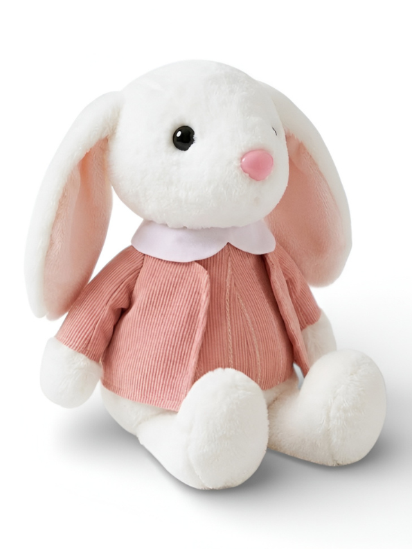 Pink Rabbit Plush Toy – 8-Inch Soft Stuffed Bunny with Corduroy Jacket & Peter Pan Collar Dress – Cute Cuddly Toy for Kids & Toddlers ST11372