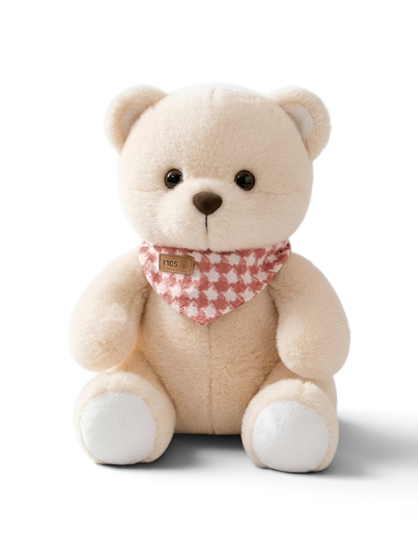 Teddy Bear with Detachable Checkered Bandana – 8-Inch Soft Plush Fluffy Stuffed Animal Toy for Toddlers ST14559