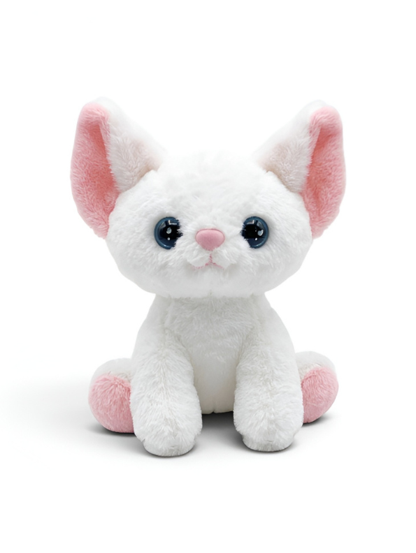 Cute White Kitty Plush Toy – 8-Inch Soft Stuffed Cat Animal with Large Blue Eyes and Pink Accents, Perfect Gift for Kids and Toddlers ST16507