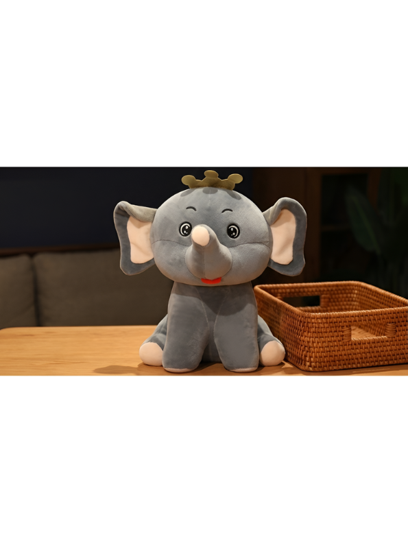 Crown Elephant Plush Toy - Soft Grey Elephant Stuffed Animal with Golden Crown, Big Ears, and Upturned Trunk, Kawaii Plushie Doll for Kids ST11471