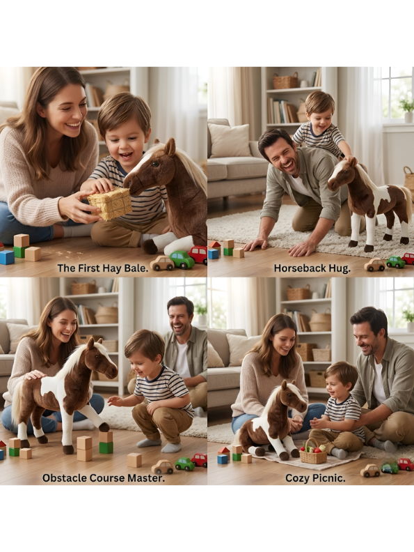 Horse Plush Toy – 55cm Realistic Paint Brown & White Spotted Pony Soft Stuffed Animal for Kids & Gifts ST14979