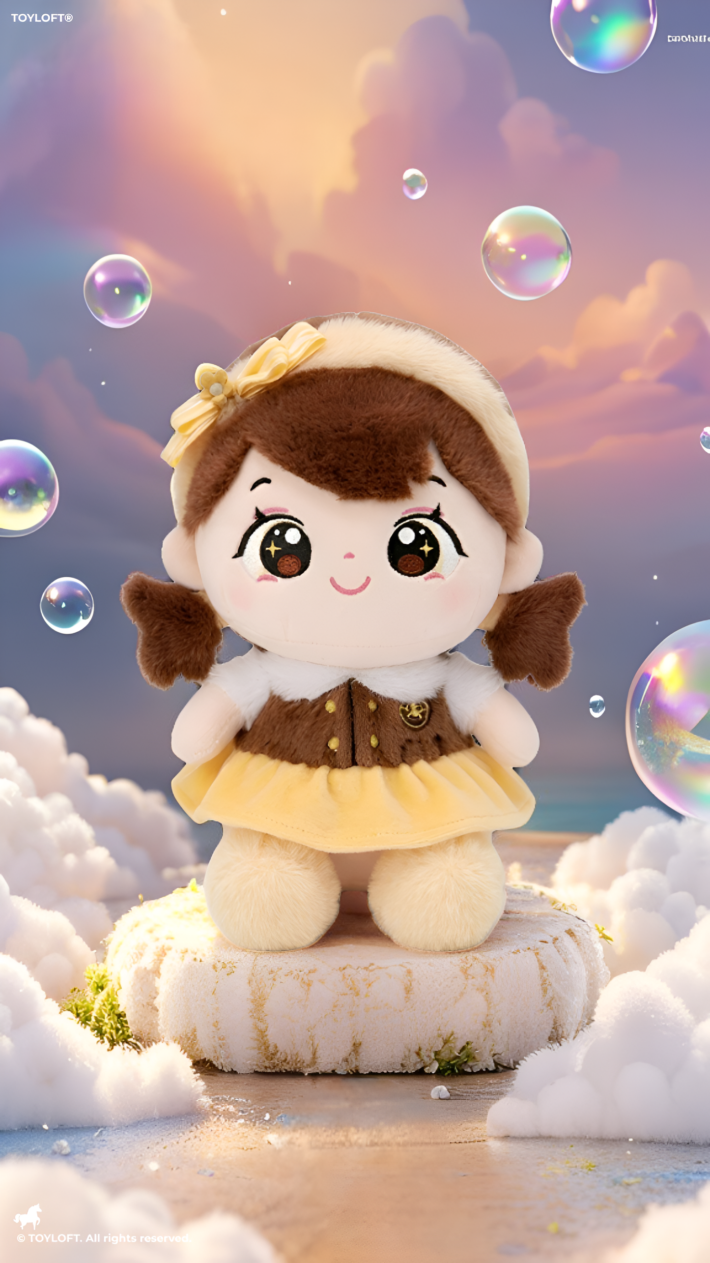 Cute Soft Plushie Girl in Yellow Skirt & Headband – 8-Inch Decorative Stuffed Doll – Perfect Holiday Gift for Girls ST16663