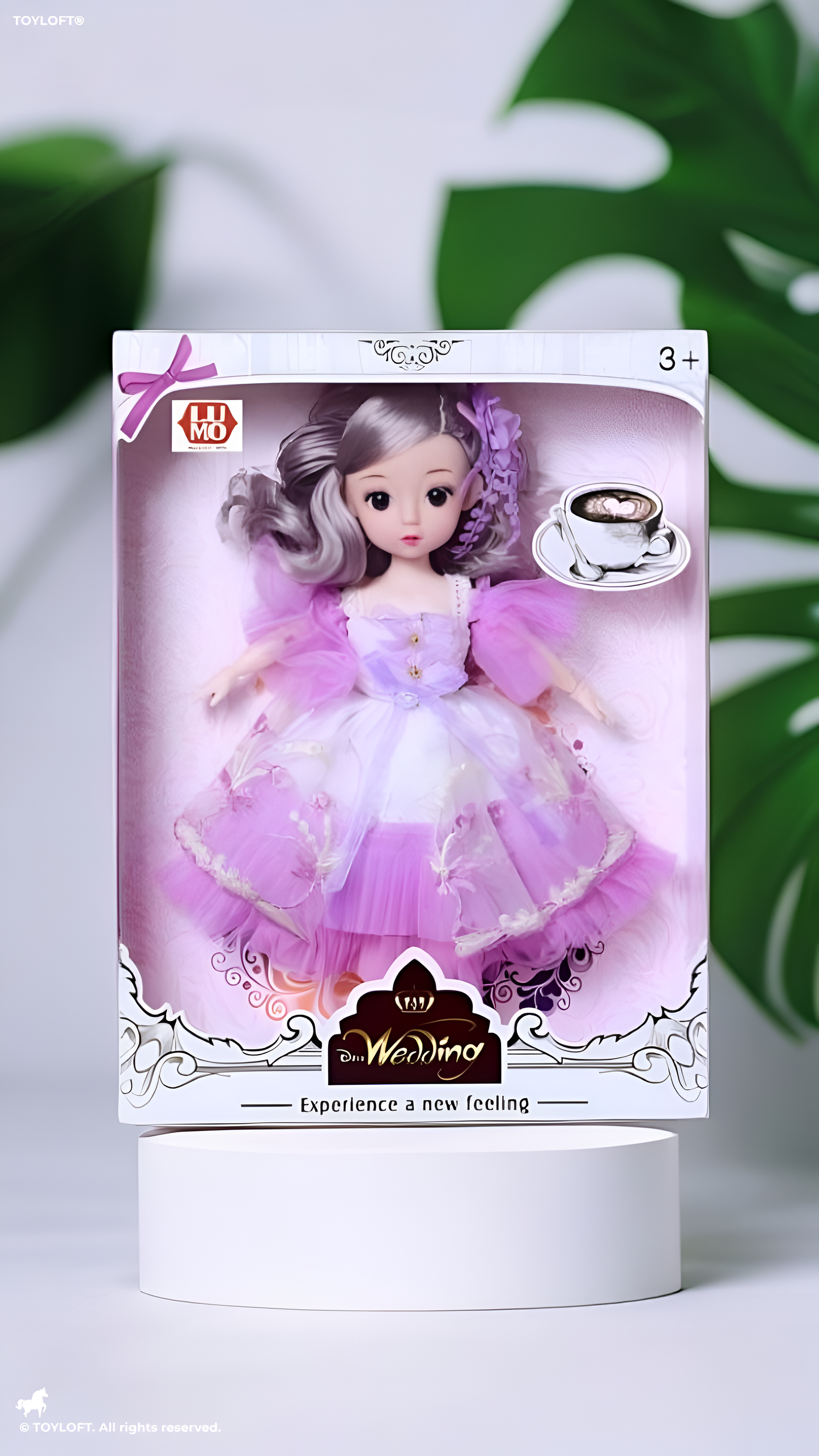 Wedding Series Fashion Doll – 11-inch Posable Girl Toy with Purple Lace Gown, Grey Hair & Coffee Accessory – Kids Gift Ages 3+ LMI10447