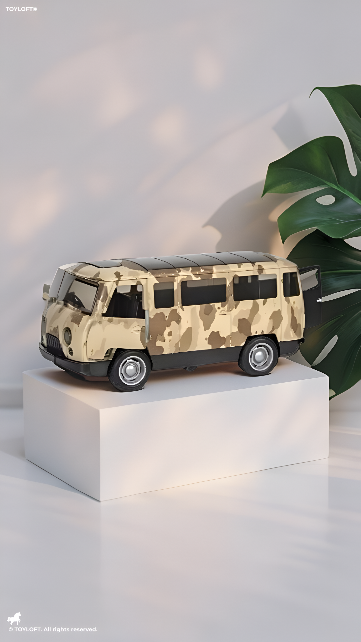 Brown - Military Print Minibus Die Cast Toy - Scale 1:36 Pull Back Action, Opening Doors, Durable Toy Model for Kids LMI15105.