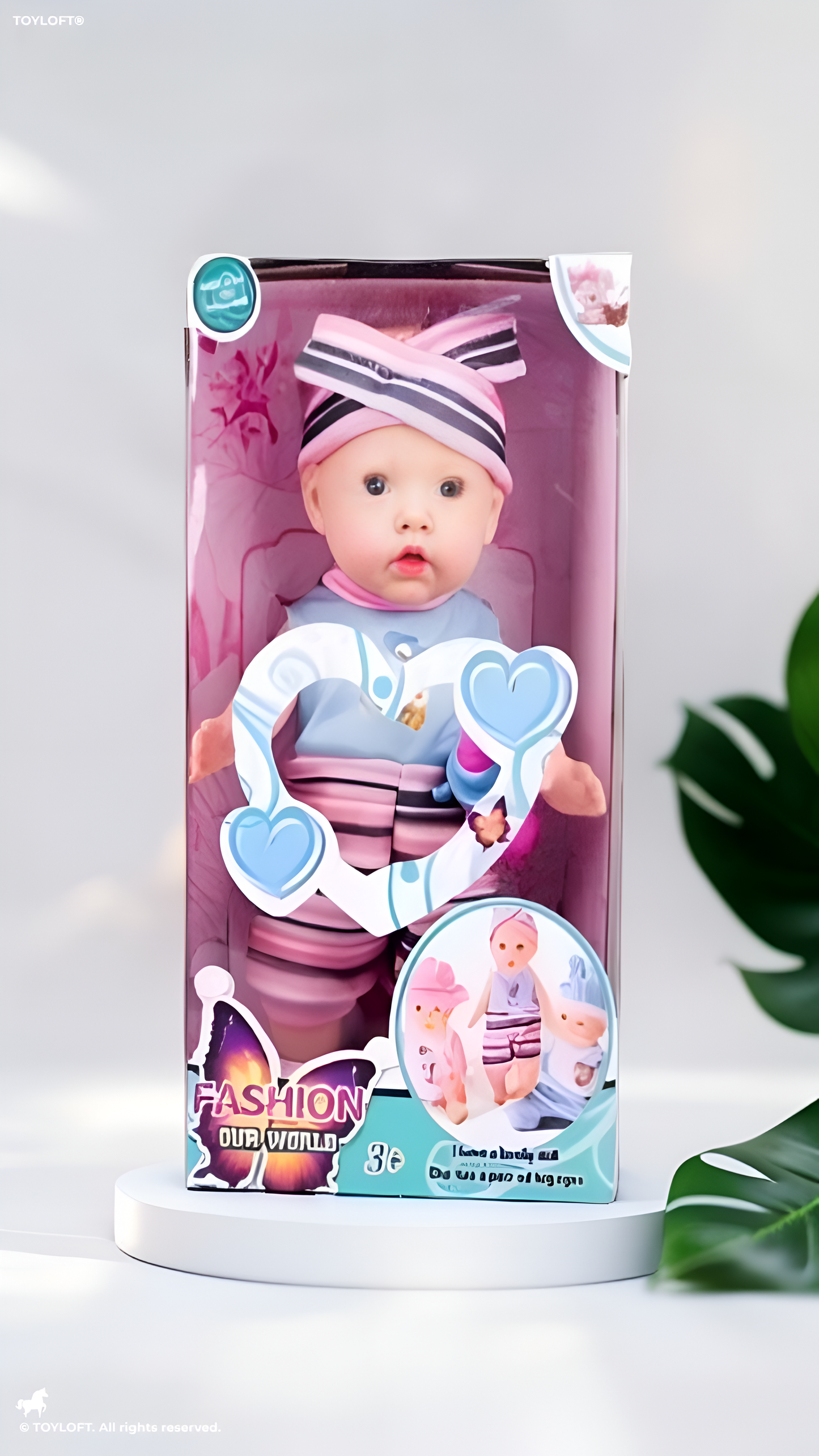 Fashion Our World Baby Doll Collection - Premium Realistic Toddler Doll with Cute Striped Romper & Bow Headband - Educational Nurturing Play Toy TV2180