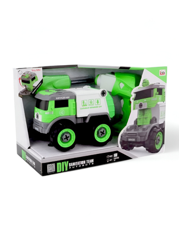 Green - Sanitation Garbage Truck Toy – Transformable Educational Creative Toy with Screwdriver NX15604.