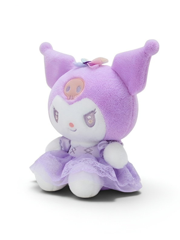 Sanrio Kuromi 10-Inch Plush Toy – Purple Lace Party Dress with Rainbow Bow & Skull Detail ST16647.