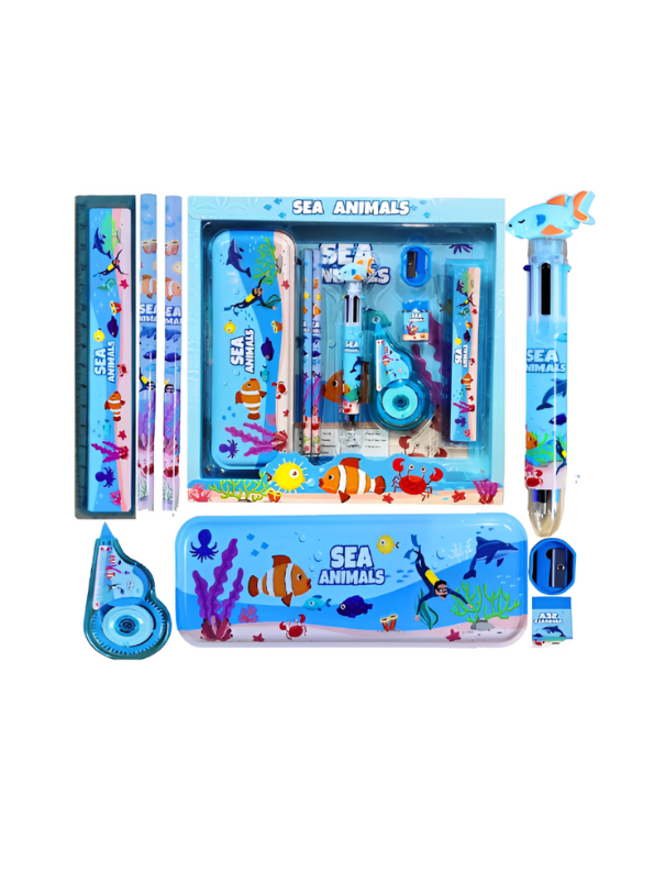 Sea Animals Stationery Kit for Kids | Ocean Themed Back to School Set with Pencil Case & Supplies | Fun Gift for Students NOVGBT-8462.
