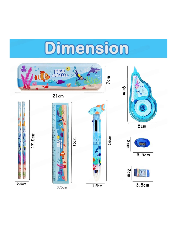 Sea Animals Stationery Kit for Kids | Ocean Themed Back to School Set with Pencil Case & Supplies | Fun Gift for Students NOVGBT-8462.
