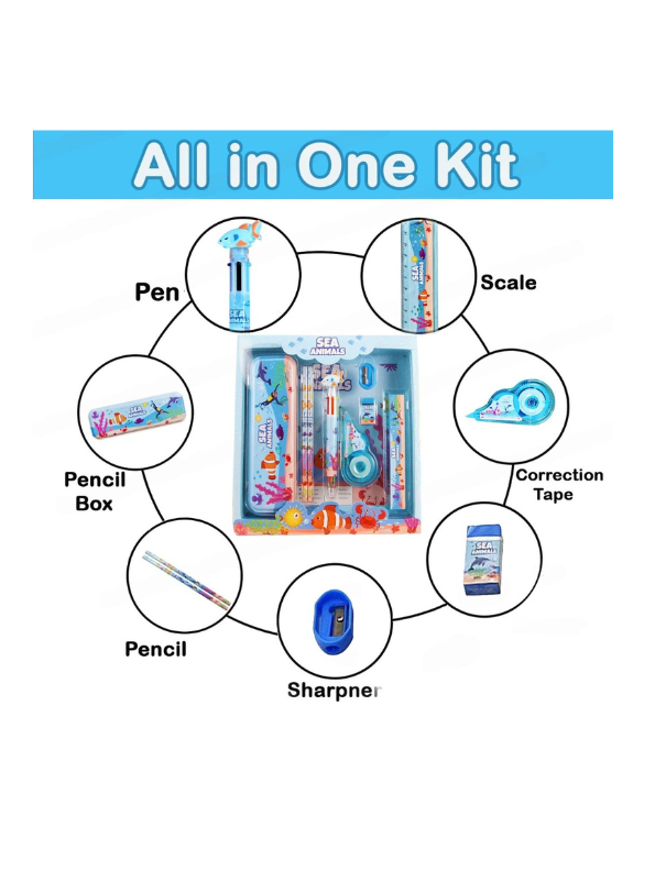 Sea Animals Stationery Kit for Kids | Ocean Themed Back to School Set with Pencil Case & Supplies | Fun Gift for Students NOVGBT-8462.
