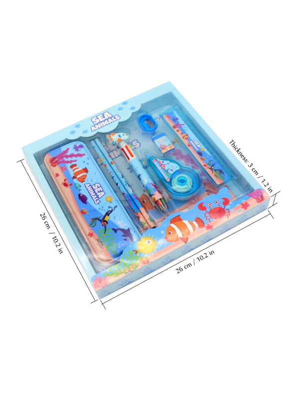 Sea Animals Stationery Kit for Kids | Ocean Themed Back to School Set with Pencil Case & Supplies | Fun Gift for Students NOVGBT-8462.