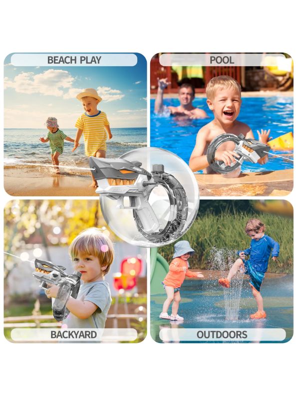 Grey - SharkBlast 3000 - High-Quality Electric Shark Water Gun Pichkari – Automatic High-Pressure Spray Gun for Kids’ Outdoor Summer Fun